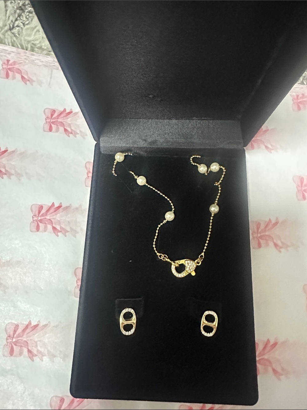 Dipped in Gold Pearl Necklace and Earrings Set - Elegant Women's Jewelry